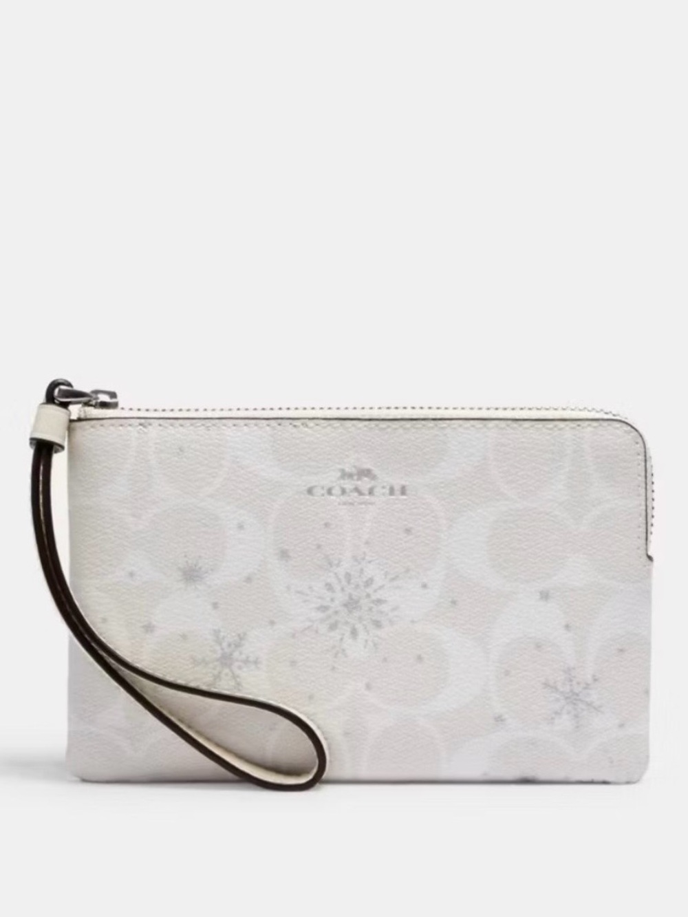Coach Cream and Silver Snowflake Wristlet Pouch